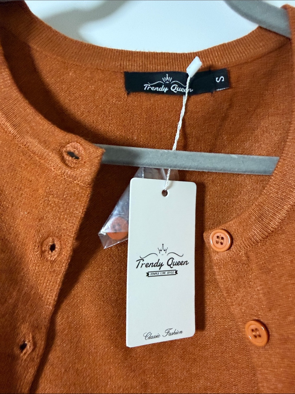 Classic Crewneck Button-Front Cardigan in Rust - Picture 6 of 6